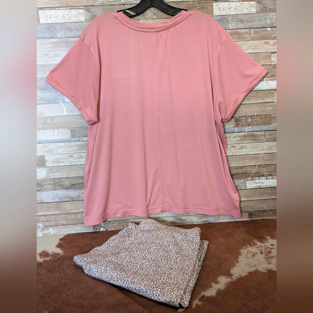 Rae Dunn Pink Pajama Set with Uplifting Message " No Bad Days" Animal Print PJ's - Picture 6 of 9